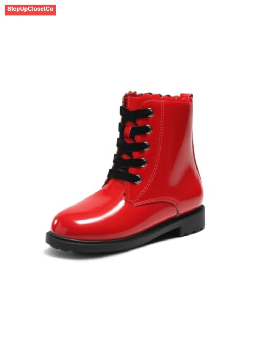 KIDS GIRLS ANKLE BOOTS Faux Leather Lace Up Side Zipper Combat Bootie